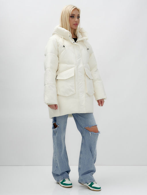 Куртка летучая мышь женская с капюшоном зимняя бежевого цвета 9617B - Mtforce фото 4