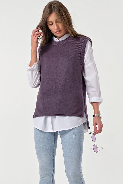 Жилет вязаный прямой с разрезам по бокам - Fly фото 10