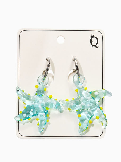 Серьги из стекла "Море", звезда, цвет голубой в серебре