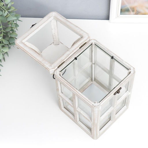 Деревянный подсвечник-фонарь на 1 свечу «Веранда», набор 2 шт., белый состаренный, 35×15×15 см; 53×20×20 см