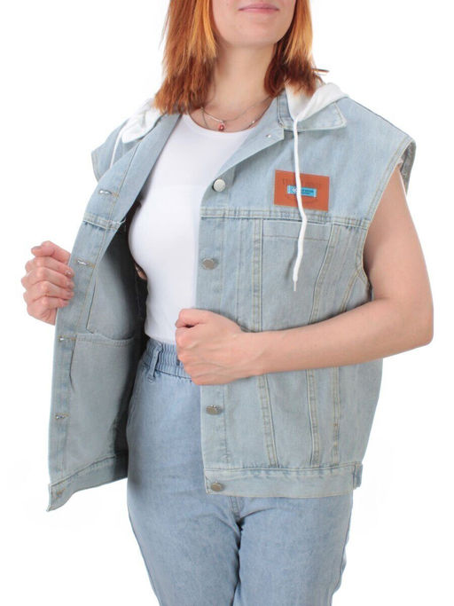 807 BLUE/WHITE Джинсовый жилет женский (100% хлопок) - Фабричный китай фото 9