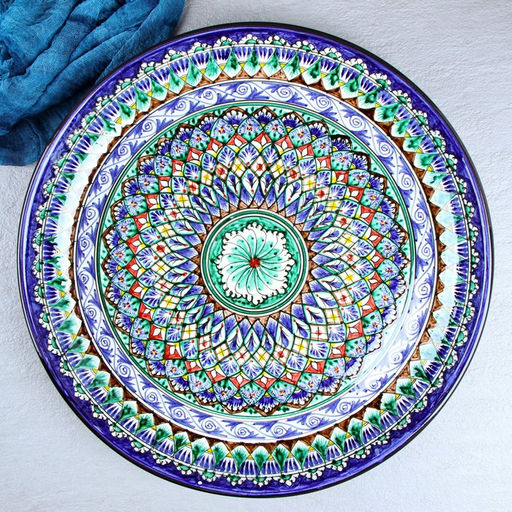 Ляган узбекский Риштанская керамика «Узоры», для плова, d=46 см, синий МИКС