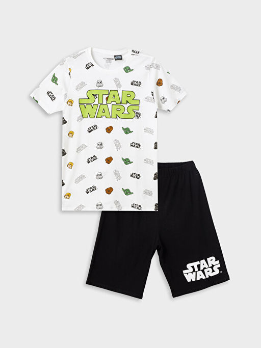Bisiklet Yaka Star Wars Bask?l? K?sa Kollu Erkek ?ocuk ?ortlu Pijama Tak?m?