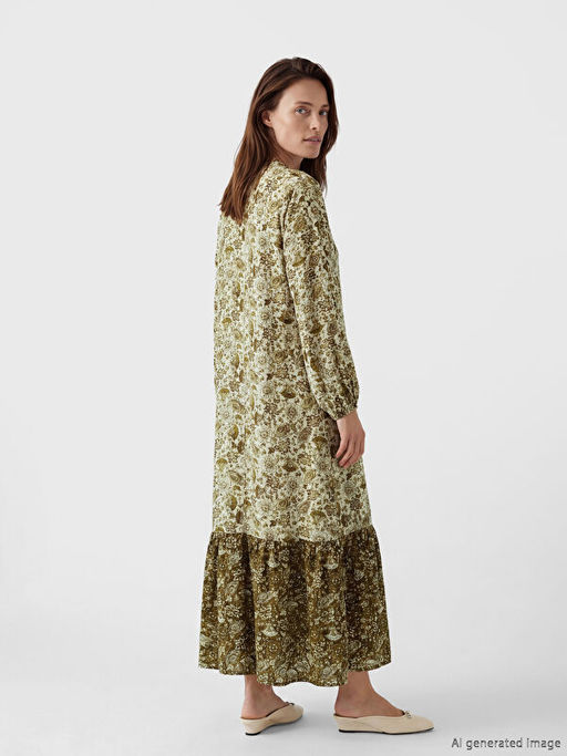 Bisiklet Yaka Desenli A Kesim Elbise