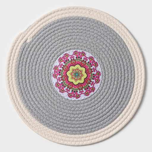 Салфетка сервировочная на стол Доляна Мира, d=38 см, хлопок, цвет серый, рисунок МИКС  фото 7