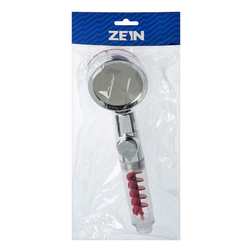 Лейка для душа ZEIN Z4088, микроточки, кнопка «стоп», вентилятор, спираль, красный/хром