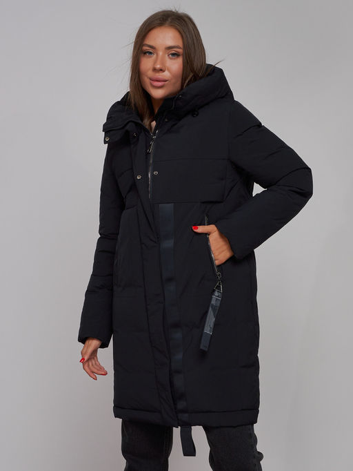 Пальто утепленное молодежное зимнее женское черного цвета 59018Ch - Mtforce фото 20