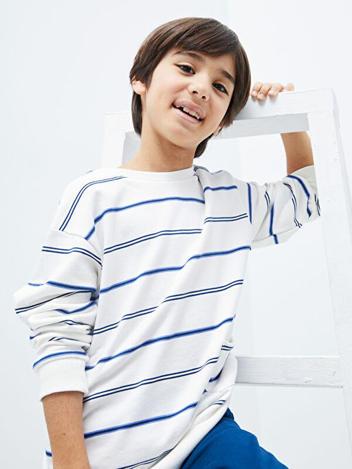 Bisiklet Yaka ?izgili Uzun Kollu Erkek ?ocuk Sweatshirt - Waikiki фото 2