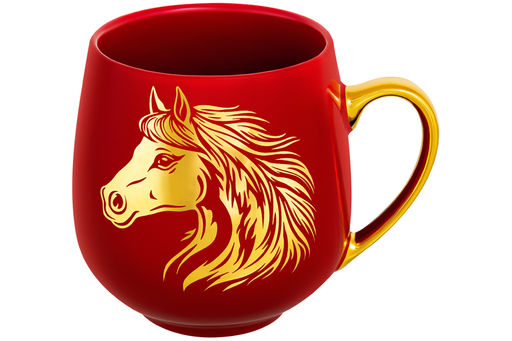 Кружка 530 мл 13,5*10,5*10,7 см Лошадь золотая на красном, фарфор - Elan gallery фото 4