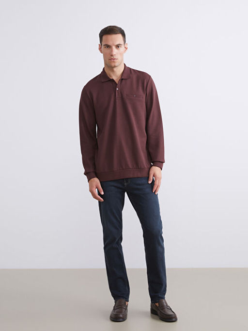 Polo Yaka Uzun Kollu Erkek Sweatshirt