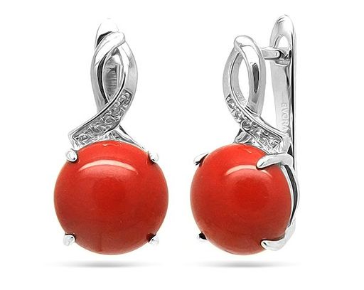 Серьги из серебра коралл, МЦВ57