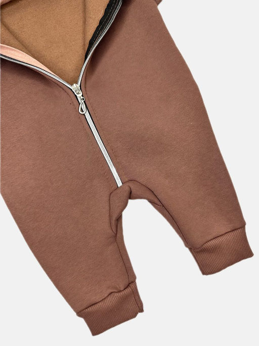 Комбинезон двунитка камыш, с капюшоном на молнии, без лапок, цвет капучино - Мамин малыш фото 3