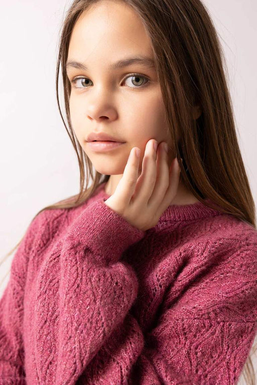 Свитер с круглым вырезом для девочек - Defacto фото 4