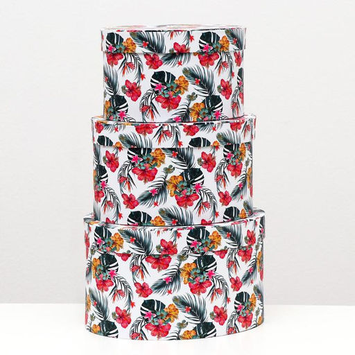 Набор овальных коробок 3 в 1 Разноцветные цветы, 27 x 21.6 x 15.3 - 21 x 15.2 x 12 - Simaland фото 2