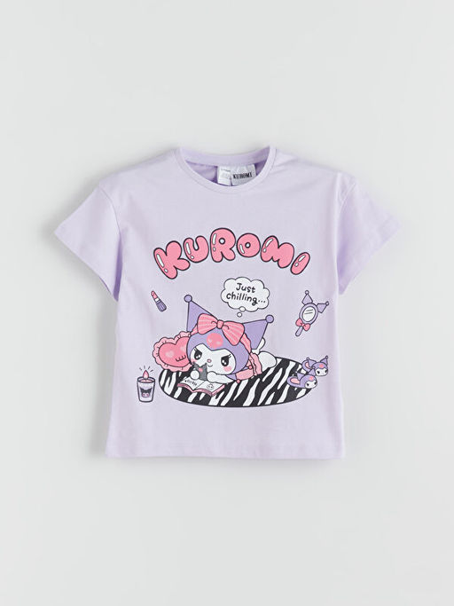 Bisiklet Yaka Kuromi Bask?l? K?z ?ocuk Ti??rt