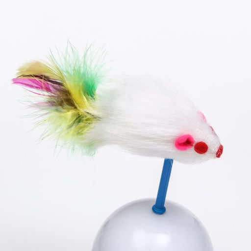 Мышь-неваляшка из натурального меха на шаре, 11 х 5 см синий/белый - Пижон фото 5