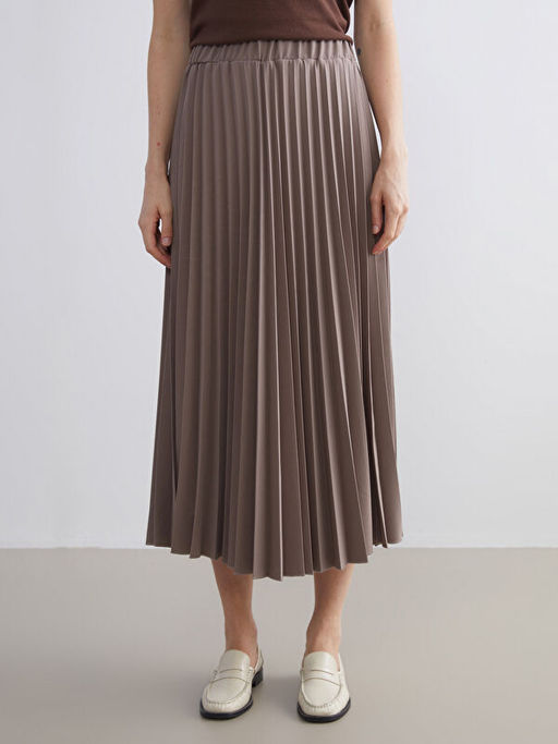 Beli Lastikli ?ifon Pileli Etek