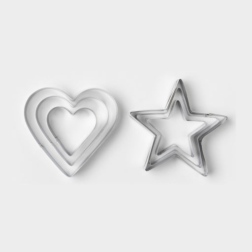 Формы для печенья Доляна «Сердце, звёздочка», набор 6 шт., 7×13×1.5 см, металл, серебристые