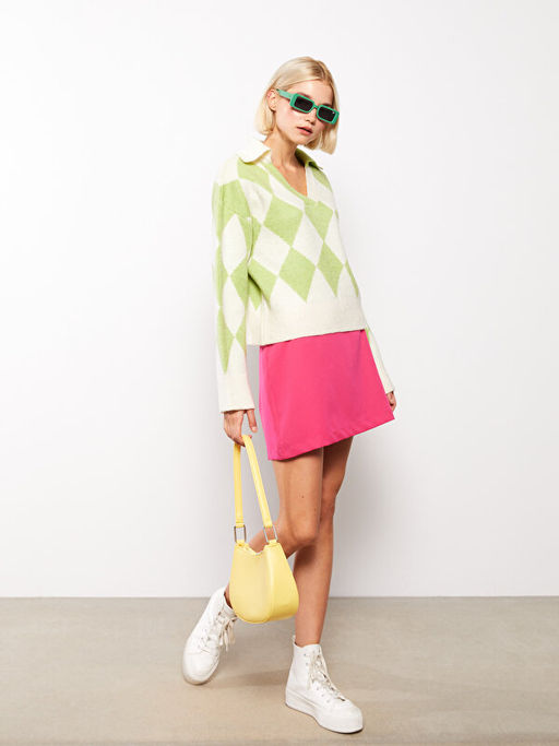 Polo Yaka Baklava Desenli Kad?n Triko Kazak