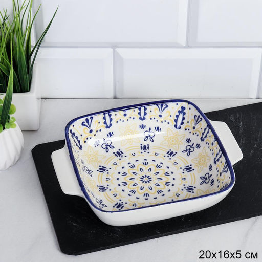 Блюдо квадратное 20х16х5 см с ручками керамика / ZY066 / уп 6/48/ - Галеонтрейд фото 7