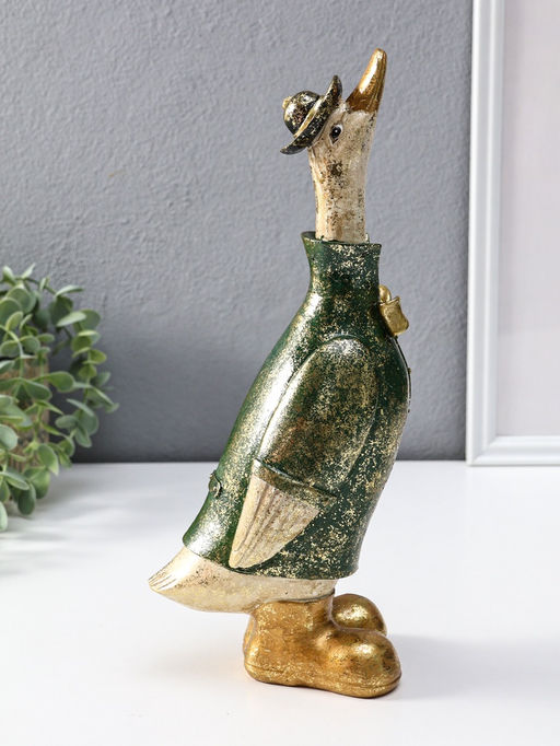 Сувенир полистоун "Гусь в шляпе и зелёном пальто" 9,5х13х30 см