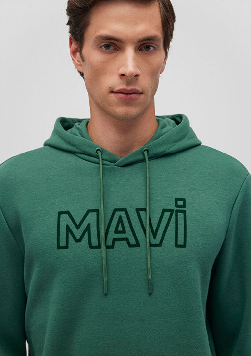 Mavi Logo Bask?l? Kapusonlu Yesil Sweatshirt  фото 5
