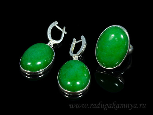 Кольцо, серьги с кварцем (имитация хризопраза) в посеребрении овал 20*27мм