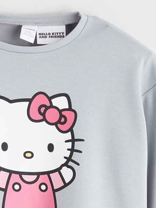 Bisiklet Yaka Hello Kitty Bask?l? K?z ?ocuk Sweatshirt
