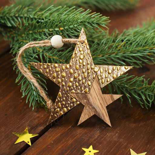 Цена за 2 шт. Елочная игрушка Звездный путь, золотая