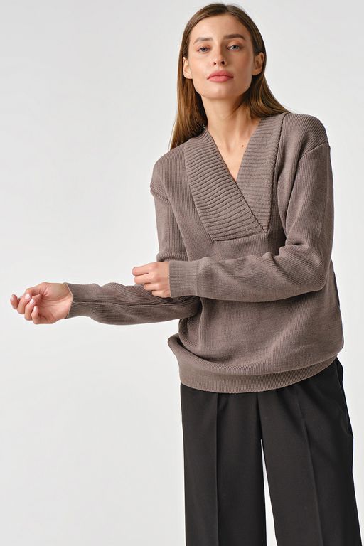 Пуловер вязаный свободный со спущенным плечом черный - Fly фото 12