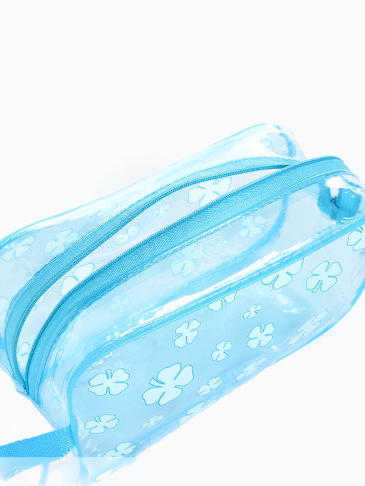 Косметичка на молнии для бассейна, с ручкой, с принтом, прозрачная/голубая
