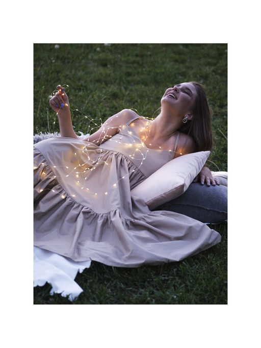 Гирлянда Мишура 2 м, роса, IP20, серебристая нить, 50 LED, от батареек CR2032?2, свечение тёплое белое - Luazon lighting фото 5