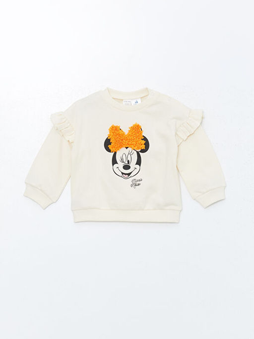 Bisiklet Yaka K?sa Kollu Minnie Mouse Bask?l? K?z Bebek Sweatshirt ve Tayt 2li Tak?m - Waikiki фото 2