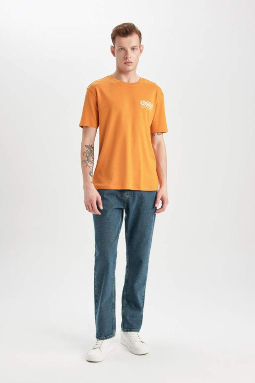 Футболка из плотной ткани обычного кроя с круглым вырезом и принтом на спине с короткими рукавами - Defacto фото 6