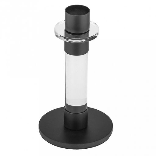 Подсвечник стеклянный "Стела" h14,4см, чаша металл д2,5см, h2см, металлическое нескользящее основание д7,8см, прозрачный/черный, в коробке (Китай)