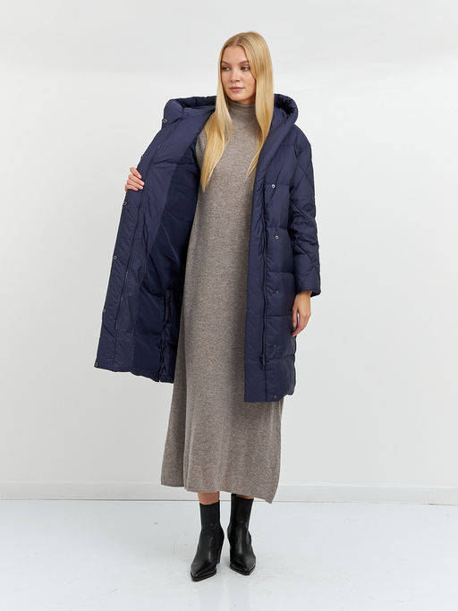 Пуховик женский стеганый с капюшоном в синем цвете - Glenfield фото 3
