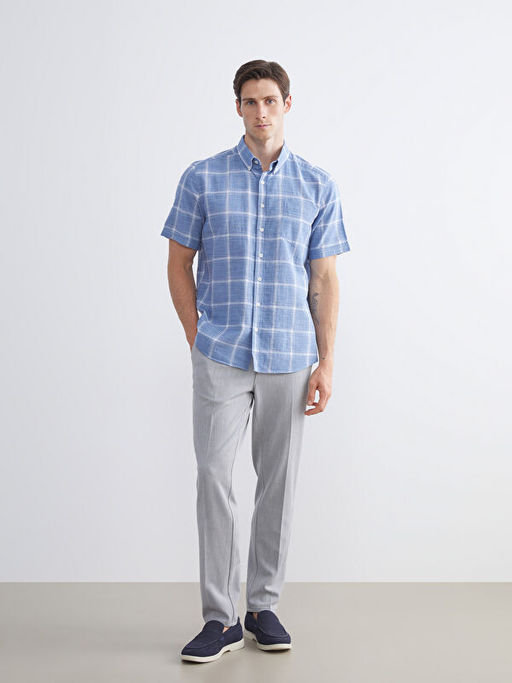 Regular Fit K?sa Kollu Ekose Poplin Erkek G?mlek