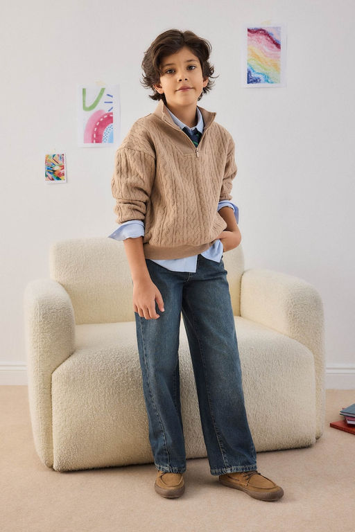 Yar_m Fermuarl_ __i Yumu_ak T_yl_ Sweatshirt Erkek _ocuk - Defacto фото 2