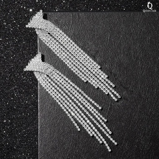 Серьги висячие со стразами Водопад бантик, цвет белый в серебре,10см - Queen fair фото 2