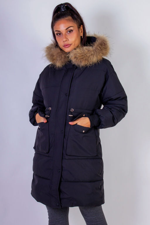 Зимняя удлиненная парка с капюшоном натуральный мех арт.617