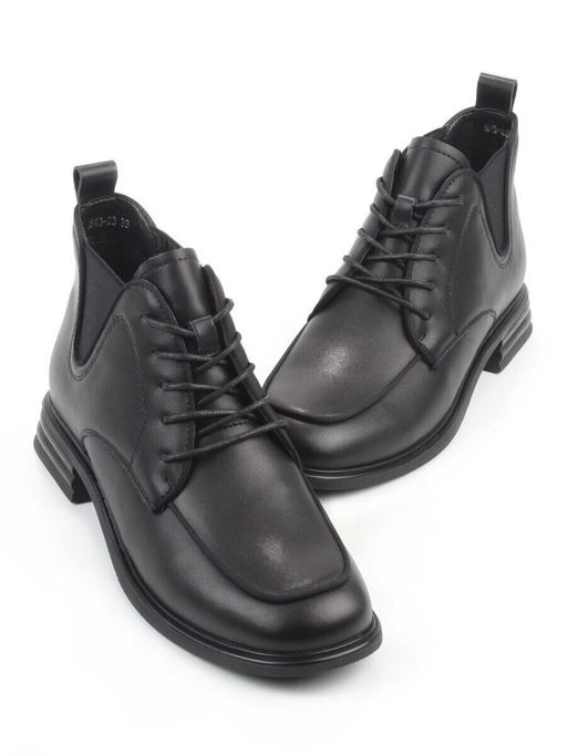 01-M43-23 BLACK Ботинки демисезонные женские (натуральная кожа, байка)
