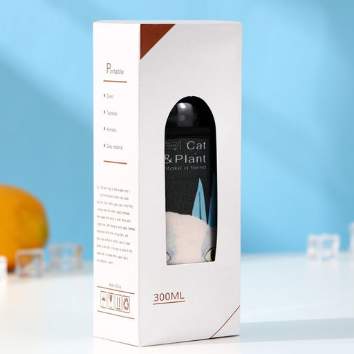 Бутылка для воды «Хитрый котик», 300 мл, h=17 см, в чехле, стекло, рисунок МИКС