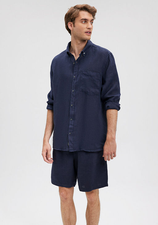 Lacivert Keten Gomlek - Mavi фото 2