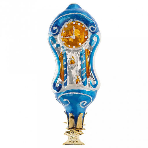 Елочная игрушка фигурка стеклянная Часы, на прищепке, голубой, ручная художественная роспись, подарочная упаковка (Россия) - Домашняя мода фото 2