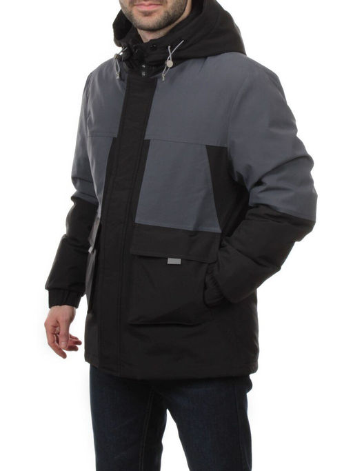 8875 BLACK GRAY Куртка мужская зимняя облегченная (130 гр. холлофайбер) - Фабричный китай фото 4