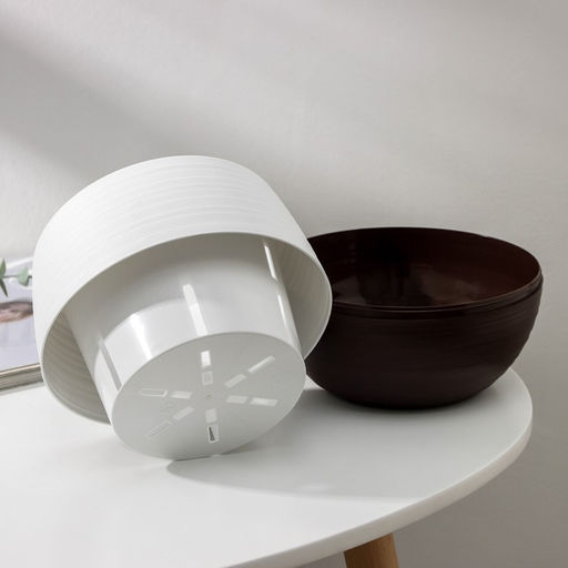 Горшок для цветов с поддоном «Япония», 1.2 л, пластиковый, белый / коричневый