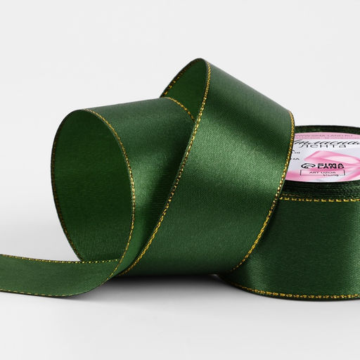 Цена за 2 шт. Лента атласная, с золотым люрексом, 40 мм, 23±1 м, зелёная №49