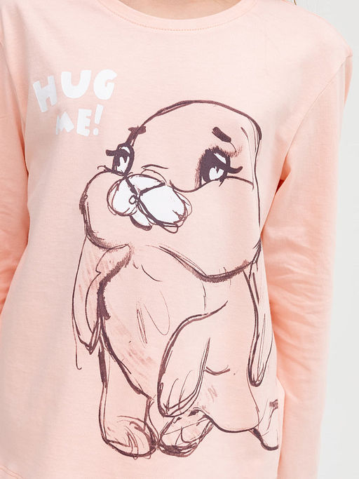 Комплект для девочек (джемпер, брюки) светло-коралловый с принтом зайки - Mark formelle фото 4