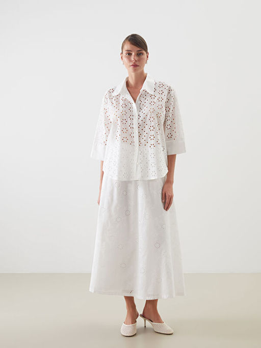 Beli Lastikli Kendinden Desenli Brode Etek