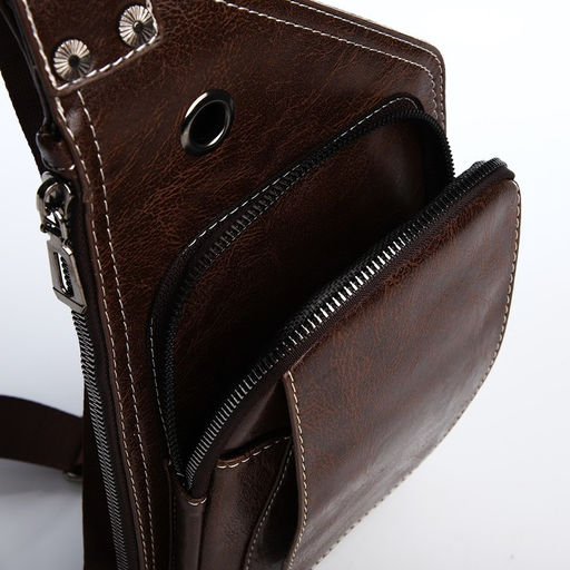 Сумка слинг мужская из искусственной кожи, цвет тёмно-коричневый - Simaland фото 7